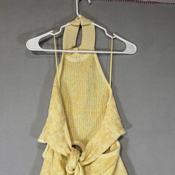 Lush Knitted Dress Womens Large Yellow Miami Bound Halter Fringe Hem Boho Beachy - Picture 8 of 10
